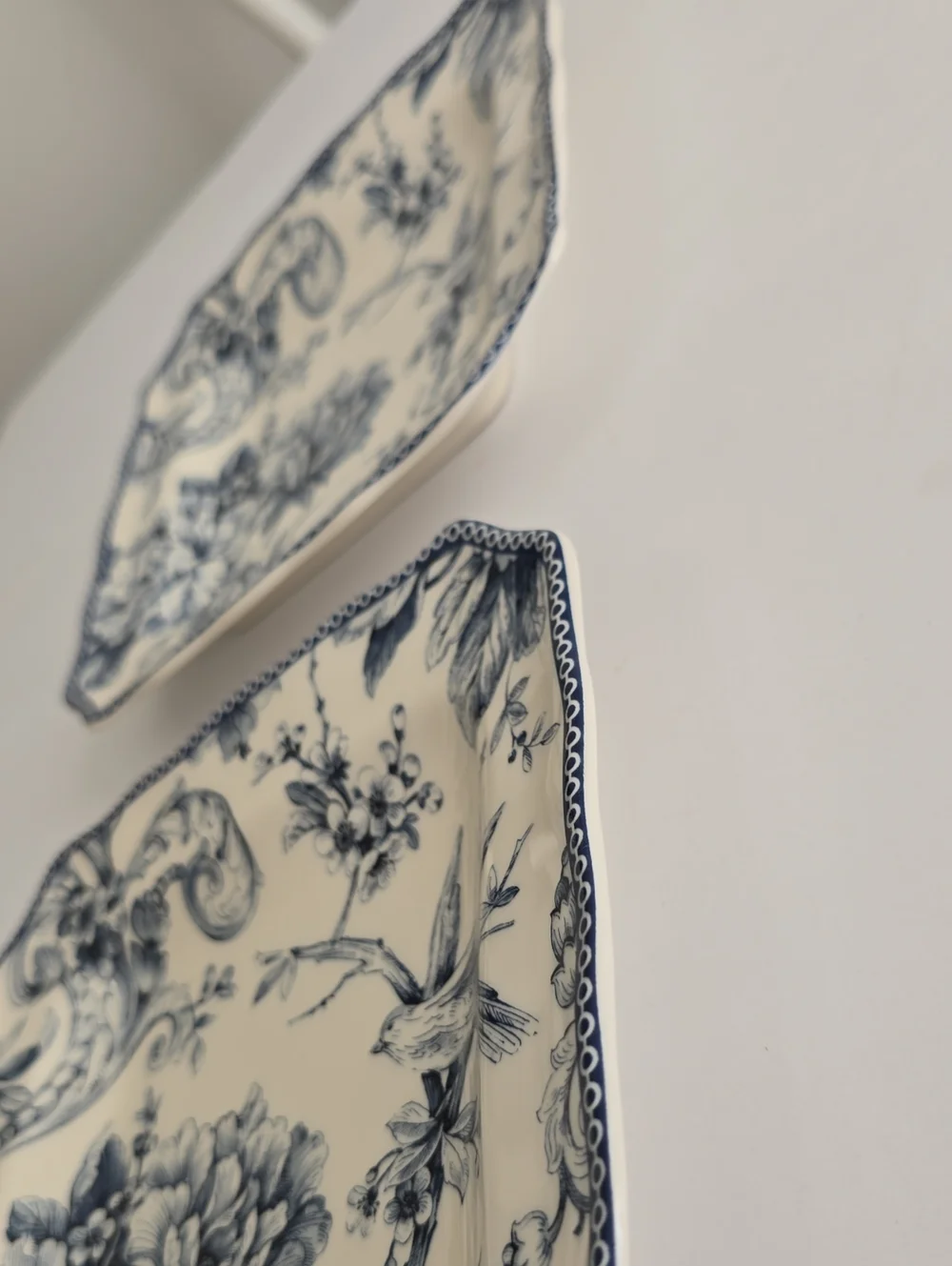 NWOT 222 Fifth Set Of 2 Adelaide Blue Fine China Salad Plates Square Porcelain